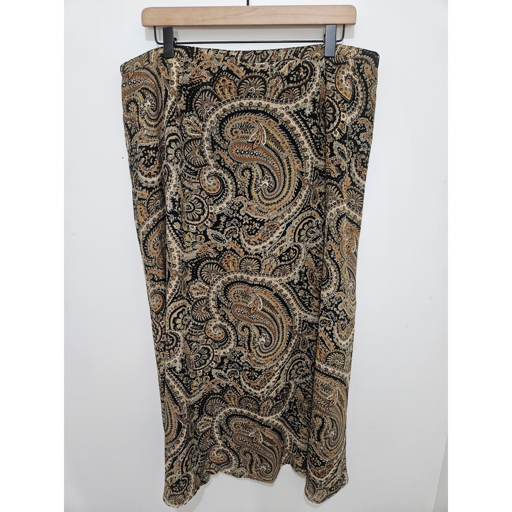 Lane Bryant Designs & Co Paisley Maxi Skirt Brown Black Plus Size 18/20 Boho